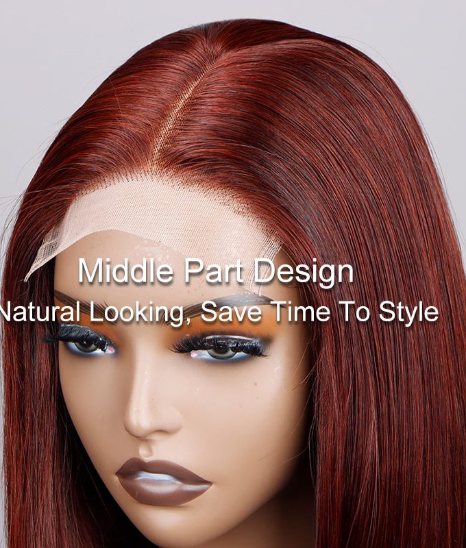 Reddish Brown Silky Straight Bob 5x5 HD Lace Closure Wigs Mid Part Lob Wig Human Hair