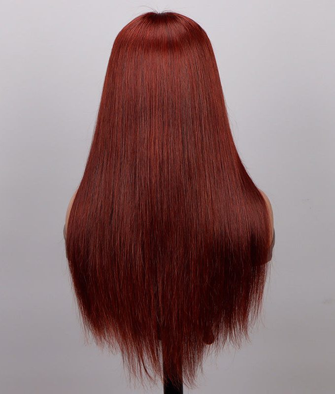 Reddish Brown Ultra Silky Straight 5x5 HD Lace Closure Human Hair Wigs Mid Part Long Wig