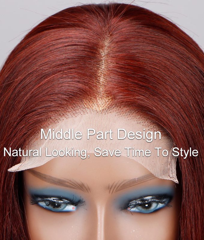 Reddish Brown Ultra Silky Straight 5x5 HD Lace Closure Human Hair Wigs Mid Part Long Wig