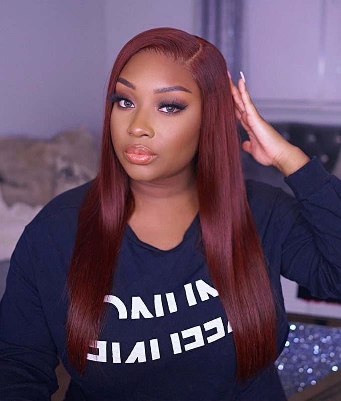 Reddish Brown Ultra Silky Straight 5x5 HD Lace Closure Human Hair Wigs Mid Part Long Wig