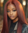 Reddish Brown Ultra Silky Straight 5x5 HD Lace Closure Human Hair Wigs Mid Part Long Wig