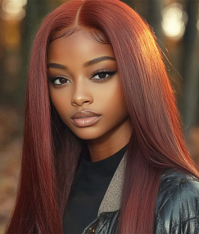 Reddish Brown Ultra Silky Straight 5x5 HD Lace Closure Human Hair Wigs Mid Part Long Wig