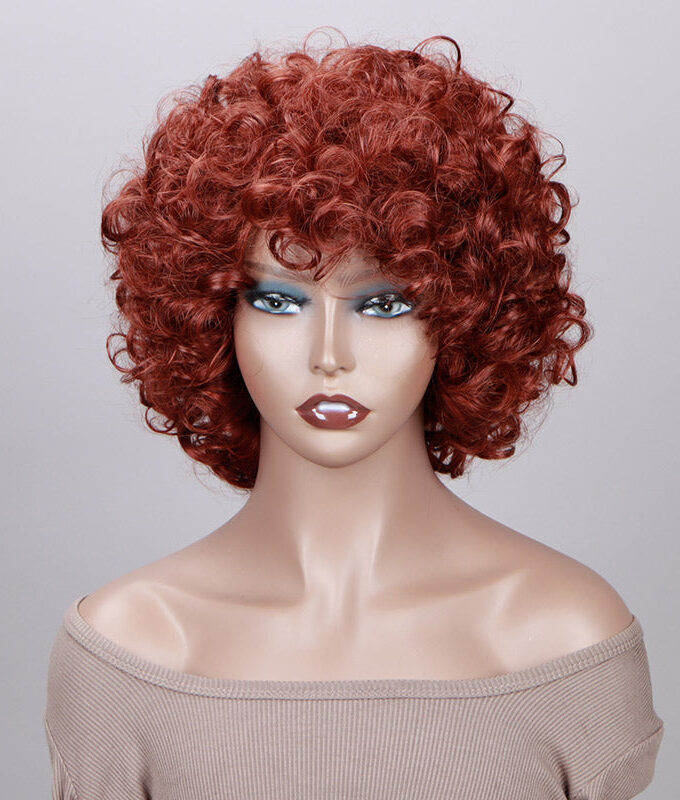Rich Copper Red Bouncy Rose Curl Short Bob Wig With Bangs Human Hair Glueless Wear And Go Wigs