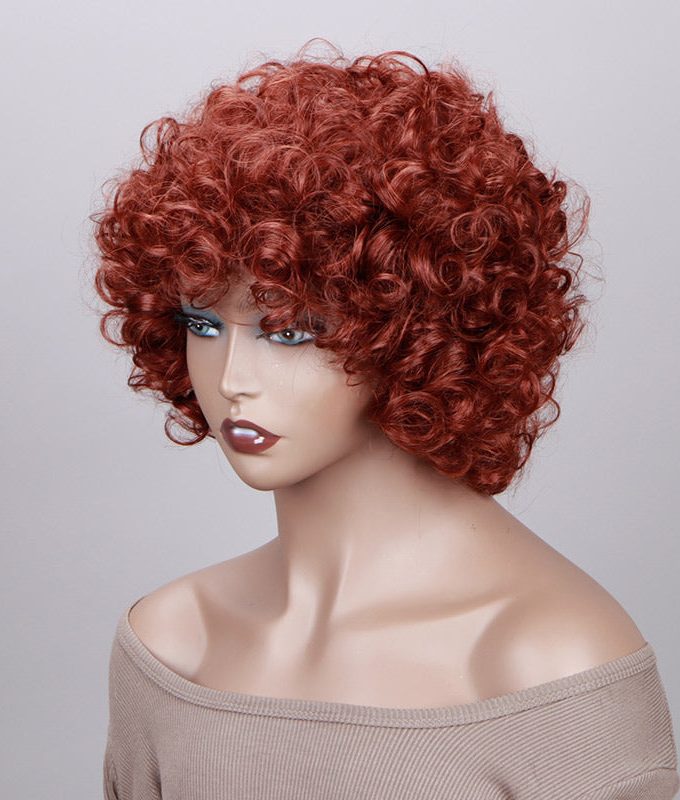 Rich Copper Red Bouncy Rose Curl Short Bob Wig With Bangs Human Hair Glueless Wear And Go Wigs