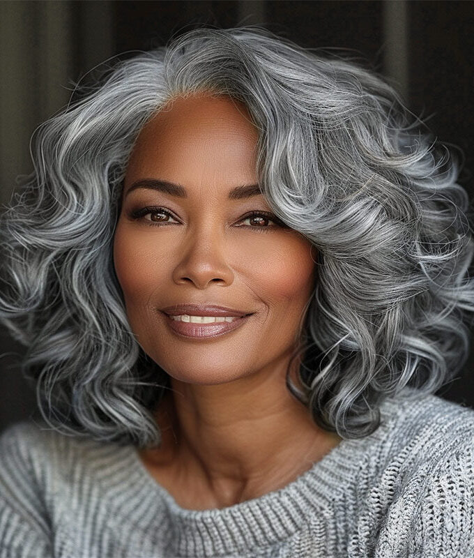 Silver Fox Big Loose Wave Bob Salt & Pepper Human Hair HD Lace Wigs For Women Over 60