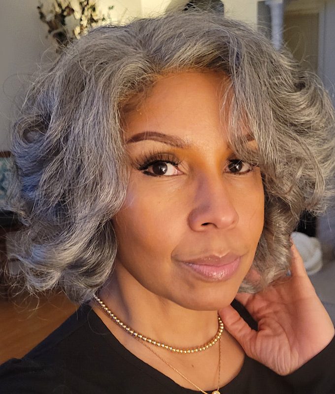 US Domestic Shipping | Timeless Throw On & Go Salt And Pepper Wig Loose Curly Human Hair Glueless Wigs For Older Women