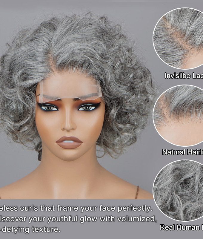 US Domestic Shipping | Timeless Throw On & Go Salt And Pepper Wig Loose Curly Human Hair Glueless Wigs For Older Women
