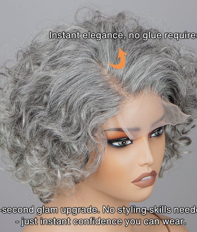 US Domestic Shipping | Timeless Throw On & Go Salt And Pepper Wig Loose Curly Human Hair Glueless Wigs For Older Women