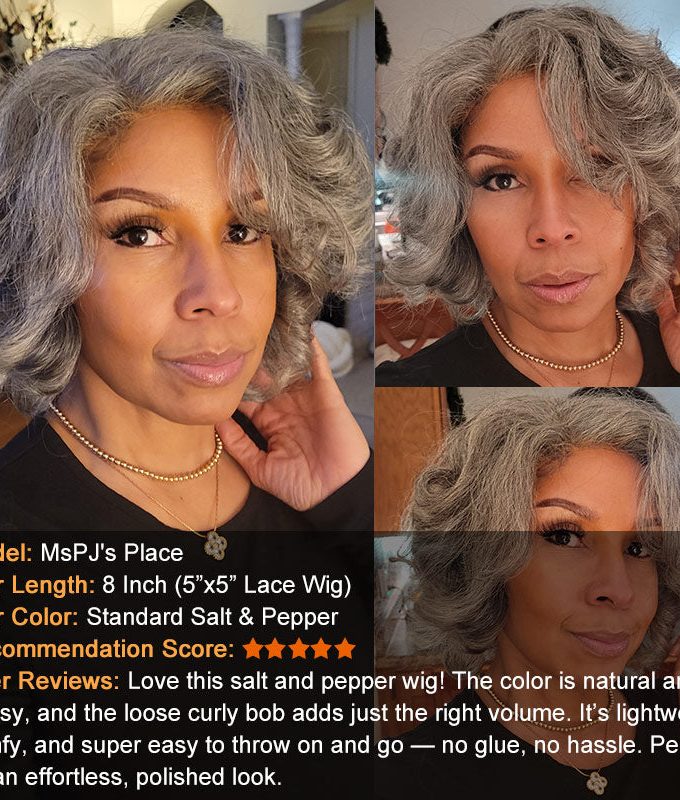US Domestic Shipping | Timeless Throw On & Go Salt And Pepper Wig Loose Curly Human Hair Glueless Wigs For Older Women