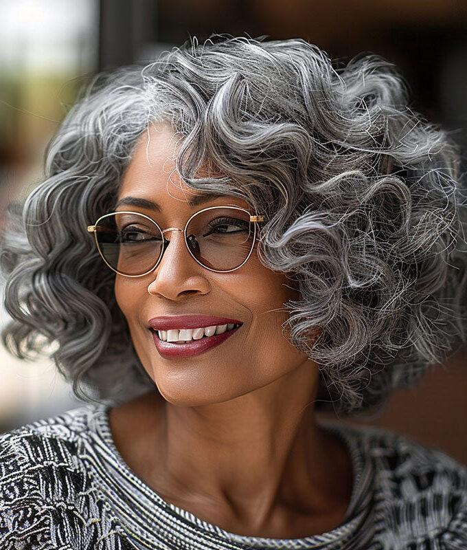 Silver Gray Loose Curly Wig For Seniors Salt & Pepper Human Hair Custom Bob Wigs For Women Over 60