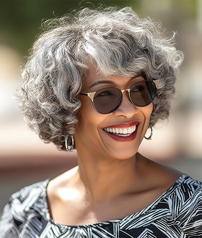 Custom Seniors Salt & Pepper Wig Loose Curly Bob Silver Gray Human Hair Glueless Wigs For Women