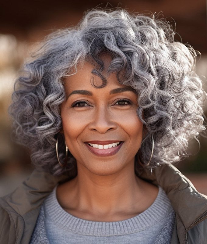 Custom Seniors Salt & Pepper Wig Loose Curly Bob Silver Gray Human Hair Glueless Wigs For Women