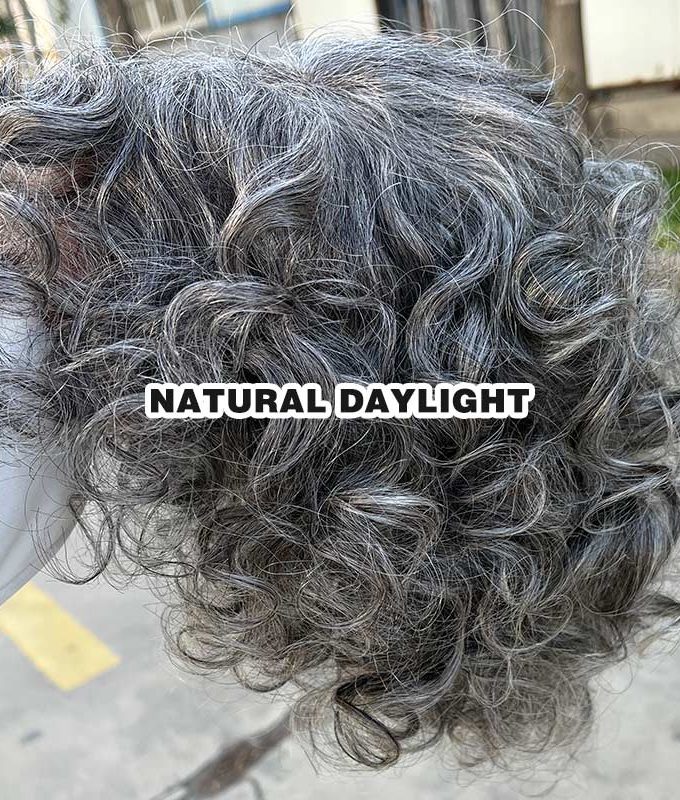 Custom Seniors Salt & Pepper Wig Loose Curly Bob Silver Gray Human Hair Glueless Wigs For Women