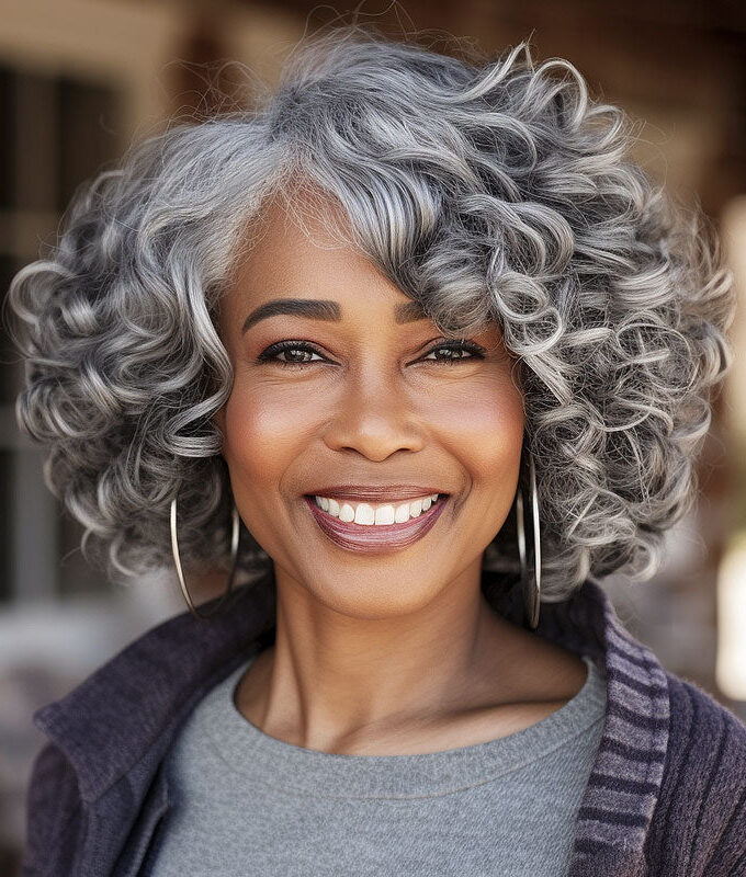 Salt N Pepper Seniors Wig Big Bouncy Curly Bob Silver Grey Human Hair 4x4 HD Lace Wigs For Older Women