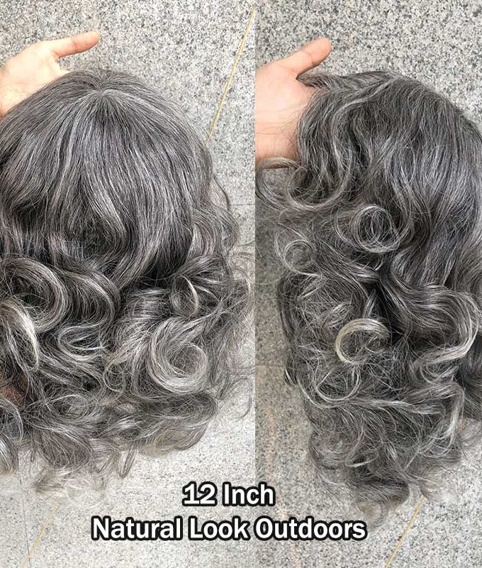 Custom Seniors Salt & Pepper Wig Loose Curly Bob Silver Gray Human Hair Glueless Wigs For Women