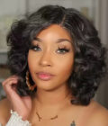 Women's Natural Full Pepper With Less Grey Hairstyle Loose Wave Bob Real Human Hair 4x4 HD Lace Wigs Side Part