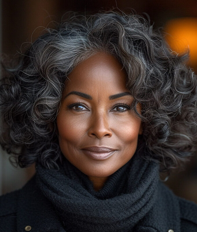 Women's Elegant Hairstyle Salt N Pepper Loose Curly Human Hair Wigs Full Pepper With Less Gray Hair 4x4 HD Lace Wigs