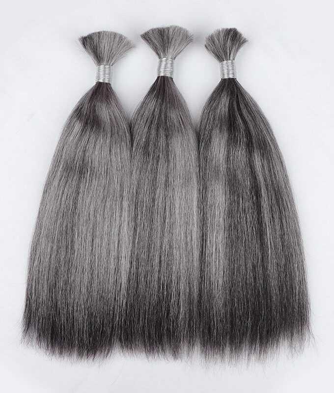Salt And Pepper Straight Bulk Human Hair For Braiding 1/2/3/4 Pcs Natural Grey Hair Extensions