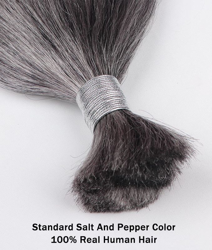 Salt And Pepper Straight Bulk Human Hair For Braiding 1/2/3/4 Pcs Natural Grey Hair Extensions