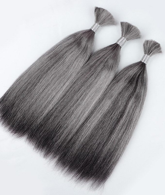 Salt And Pepper Straight Bulk Human Hair For Braiding 1/2/3/4 Pcs Natural Grey Hair Extensions