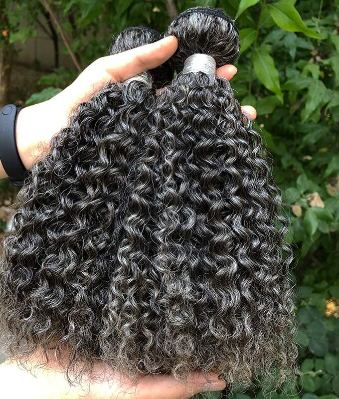 Salt And Pepper Curly Human Hair Bundles 1/2/3/4 Pcs/Lot Deal Natural Grey Hair Extensions