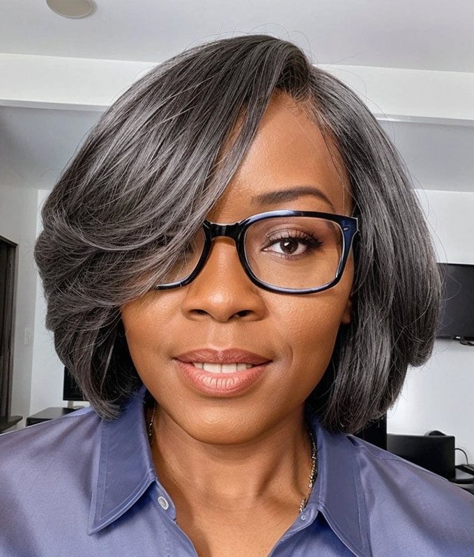 Flash Sale | Seniors Wear-Go V-Part Wig Salt & Pepper Natural Straight Wavy Bob Real Human Hair Glueless Wigs For Women