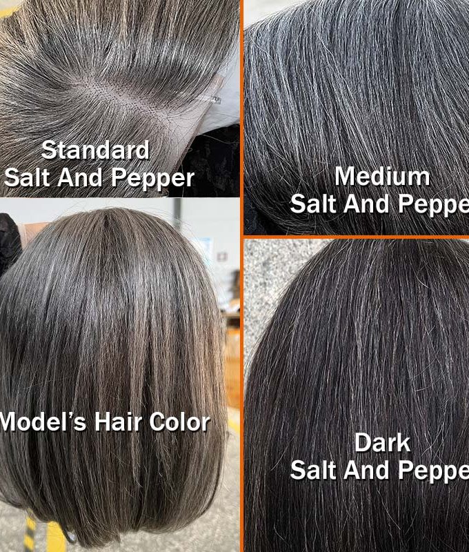 Classic Women's Hairstyle Salt and Pepper Straight Bob Real Human Hair Wear Go Glueless Lace Wigs For Mom