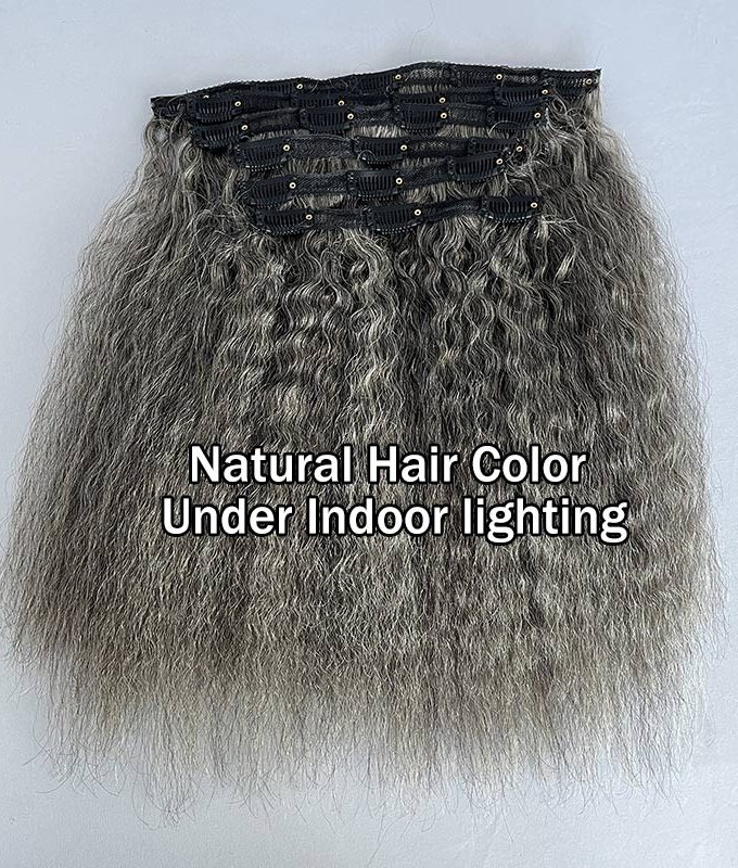 Salt & Pepper Yaki Straight Clip In Human Hair Extensions Kinky Straight Human Hair Blow Out Hair Clip Ins Hair Extensions