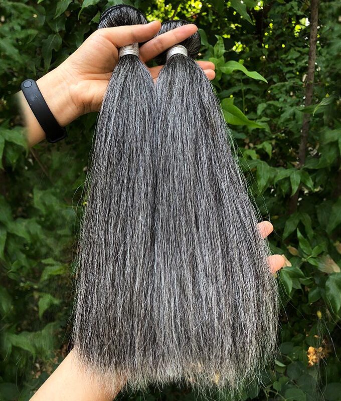 Salt And Pepper Straight Human Hair 1/2/3/4 Bundles Deal Natural Grey Hair Extensions
