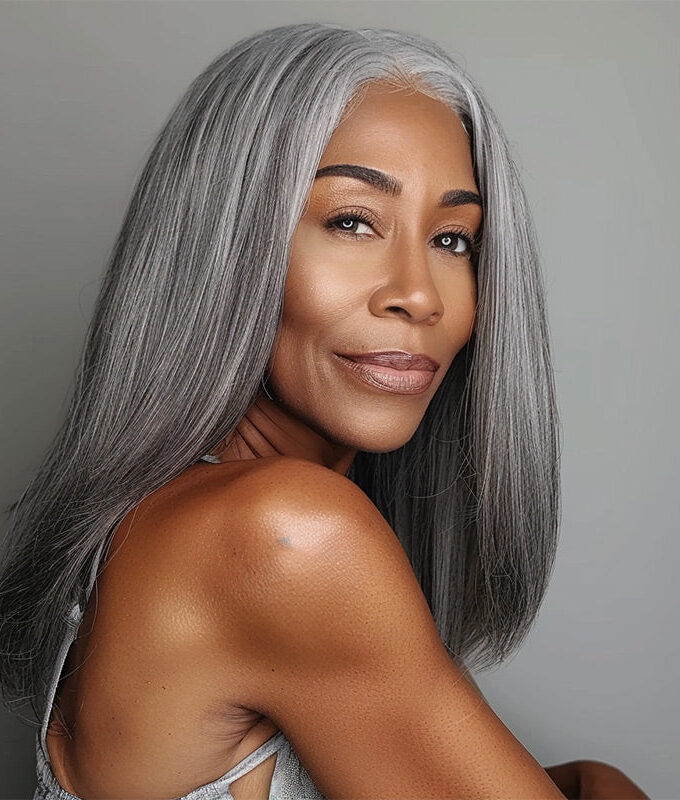 Salt And Pepper Straight Hair Clip In Hair Extensions Silver Gray Human Hair Extensions