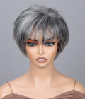 Custom Grey Pixie Haircut Wigs For Older Women Silver Short Layers With Air Bangs Standard Salt And Pepper Straight Human Hair Lace Wigs