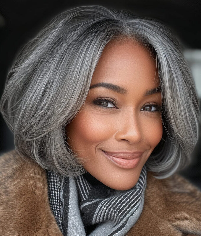 Classic Women's Hairstyle Salt and Pepper Straight Bob Real Human Hair Wear Go Glueless Lace Wigs For Mom