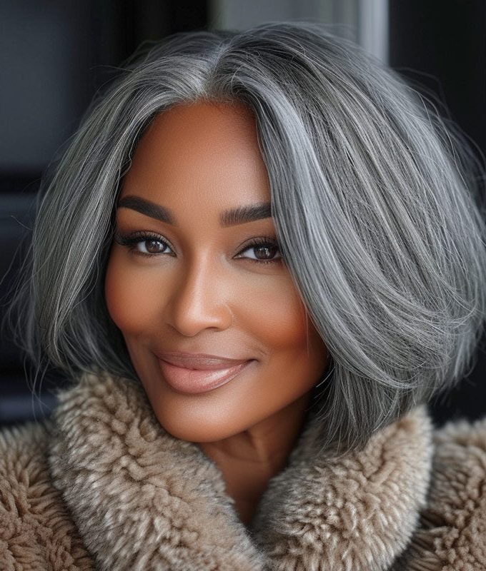 Classic Women's Hairstyle Salt and Pepper Straight Bob Real Human Hair Wear Go Glueless Lace Wigs For Mom