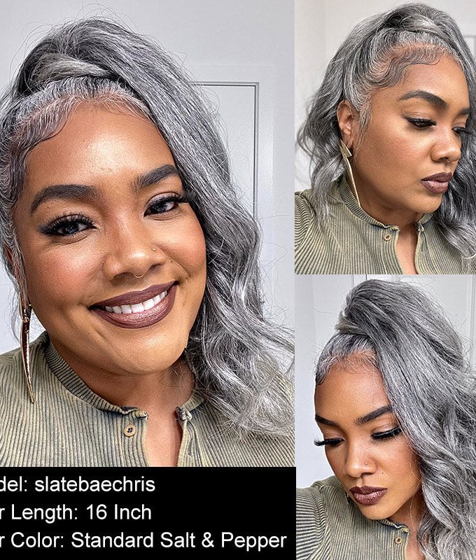 Salt And Pepper Human Hair Ponytail Extensions Silver Gray Body Wave Drawstring Pony Tail Hair