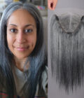 Instant Salt and Pepper Human Hair Topper 9"x6" Swiss Lace Frontal Straight Hair Crown Piece for Women