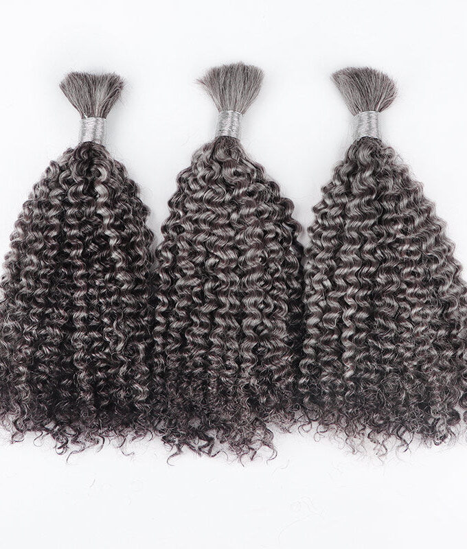 Salt And Pepper Jerry Curly Bulk Human Hair For Braiding 1/2/3/4 Pcs Grey Hair Extensions