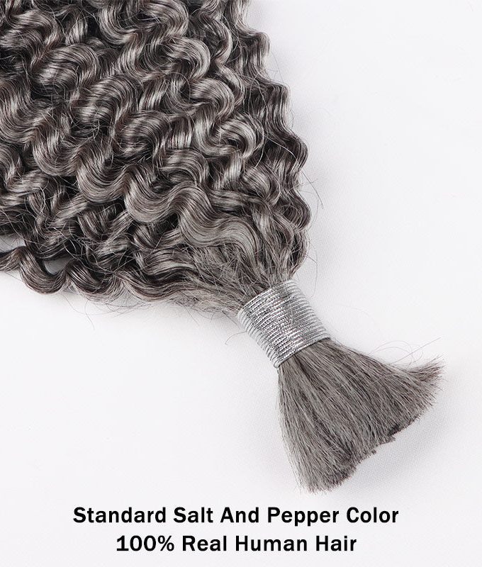 Salt And Pepper Jerry Curly Bulk Human Hair For Braiding 1/2/3/4 Pcs Grey Hair Extensions