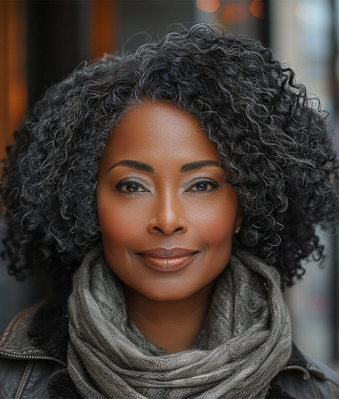 Custom Women's Elegant Hairstyle Dark Salt N Pepper Jerry Curly Human Hair With Less Gray Hair HD Lace Wigs