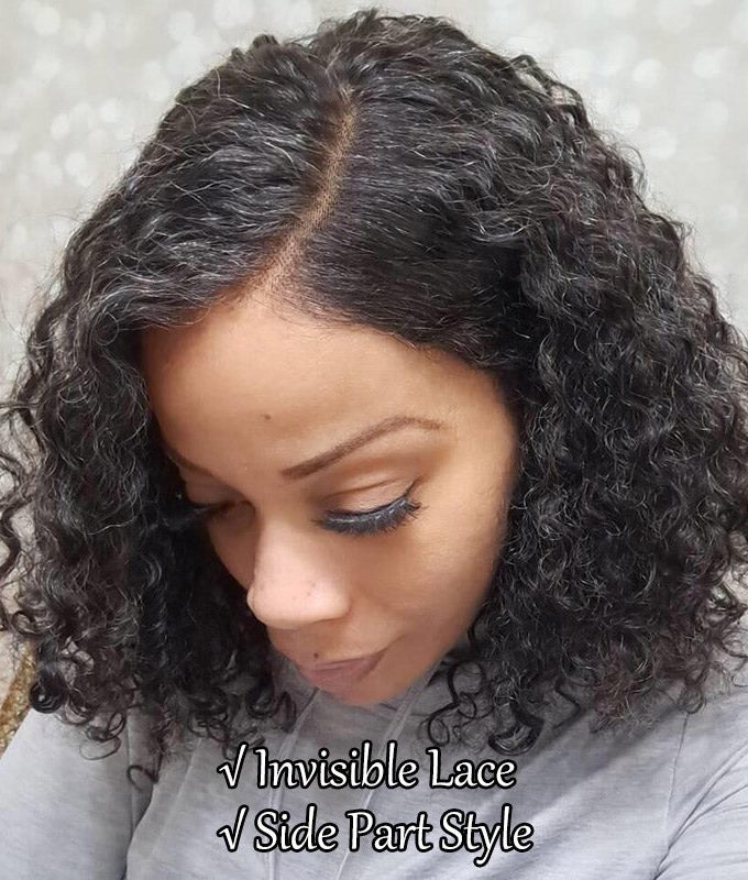 Custom Women's Elegant Hairstyle Dark Salt N Pepper Jerry Curly Human Hair With Less Gray Hair HD Lace Wigs