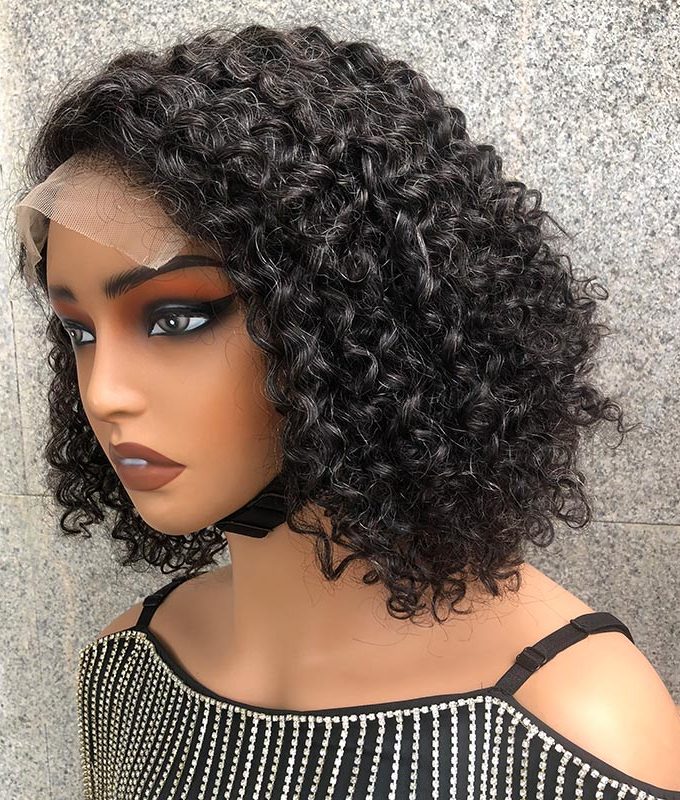 Custom Women's Elegant Hairstyle Dark Salt N Pepper Jerry Curly Human Hair With Less Gray Hair HD Lace Wigs