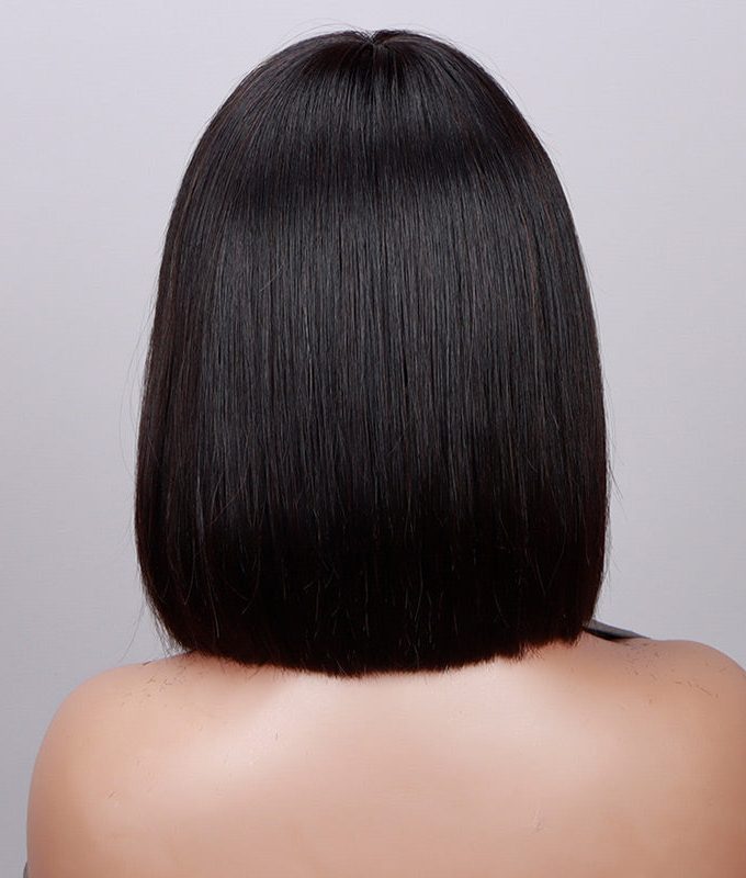 Copper Red Money Piece Highlight Straight Bob Wig With Bangs Quick Wear And Go Glueless Human Hair Wigs