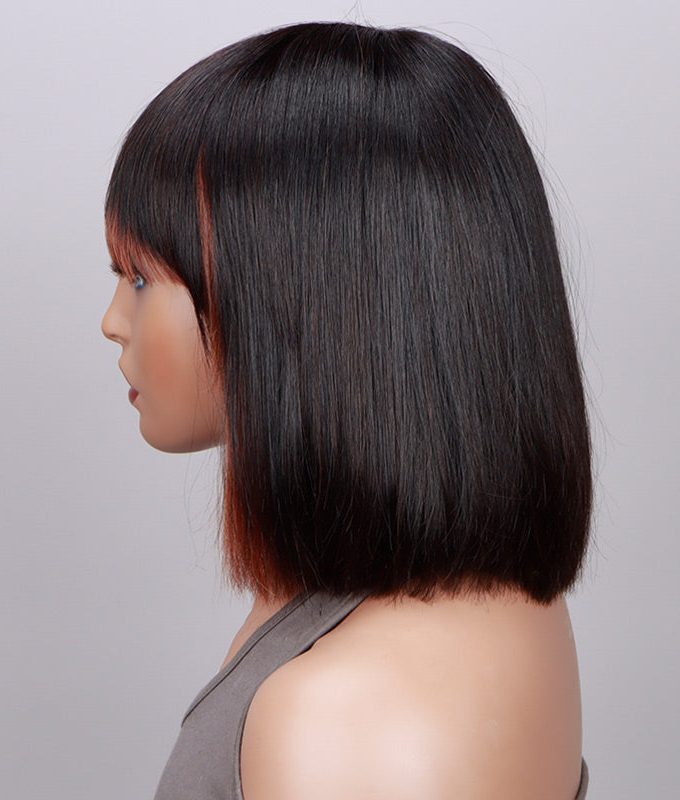 Copper Red Money Piece Highlight Straight Bob Wig With Bangs Quick Wear And Go Glueless Human Hair Wigs