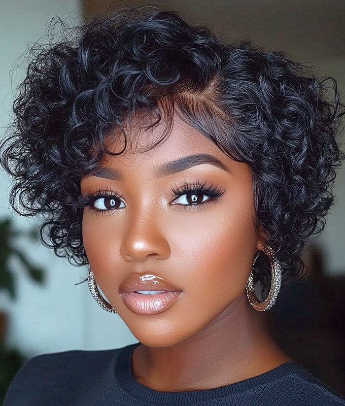 13x4 HD Lace Full Frontal Wig Short Curly Wig Pixie Haircuts 6 Inch Boom Wigs