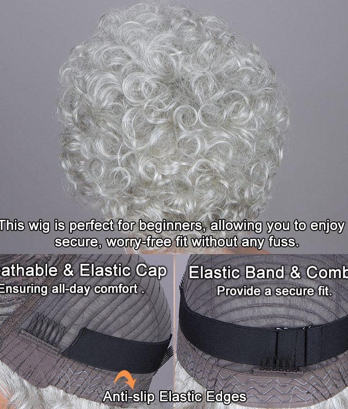Short Light Salt And Pepper Curly Wig For Seniors �C Glueless Lightweight Silver Gray Human Hair Wig
