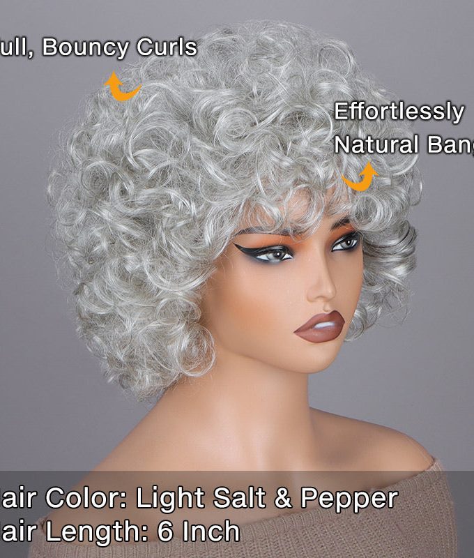 Short Light Salt And Pepper Curly Wig For Seniors �C Glueless Lightweight Silver Gray Human Hair Wig