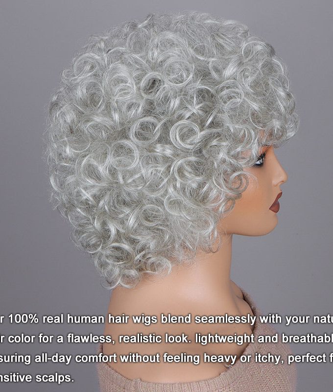 Short Light Salt And Pepper Curly Wig For Seniors �C Glueless Lightweight Silver Gray Human Hair Wig