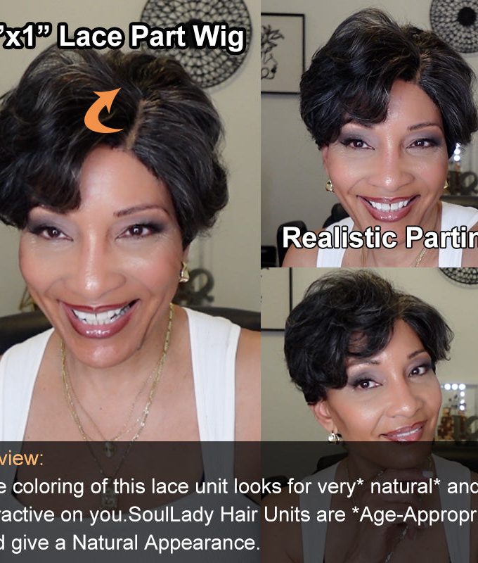 Short Pixie Wig Dark Salt & Pepper Natural Wave Human Hair Glueless Wigs For Older Women