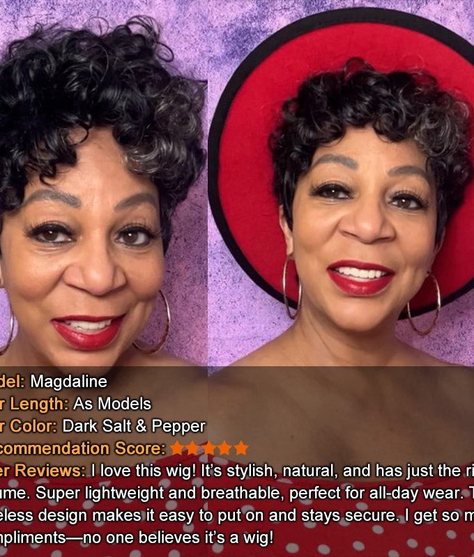 Short Pixie Haircuts Salt and Pepper Natural Wave Human Hair Glueless Throw On & Go Wigs for Mature Women