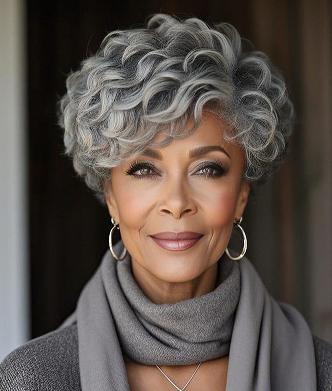 Short Pixie Haircuts Salt and Pepper Natural Wave Human Hair Glueless Throw On & Go Wigs for Mature Women