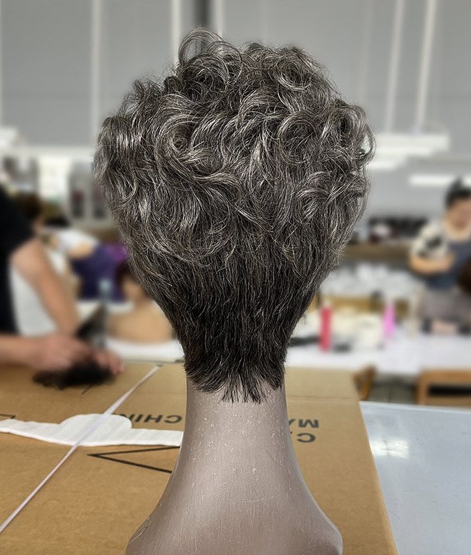 Seniors Short Edgy Pixie Haircuts Salt & Pepper Wig Natural Wave Human Hair Glueless Minimalist Lace Part Gray Wigs For Older Women-GPXW004C